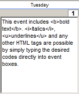 An Event Containing HTML Code and Text In HTML Calendar Maker Pro