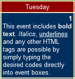 An Event Containing HTML Code and Text In a Web Browser