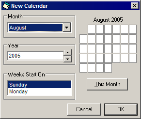Figure 2. The New Calendar Window