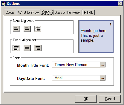 Figure 5. Date & Event Alignments and Fonts