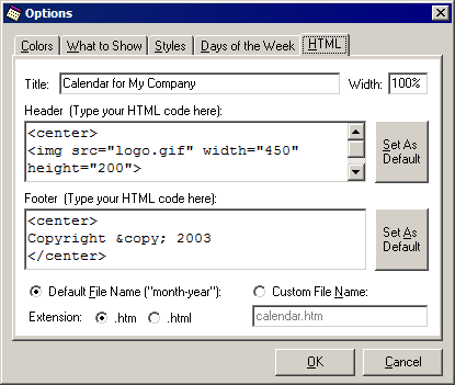 Figure 7. HTML and File Settings